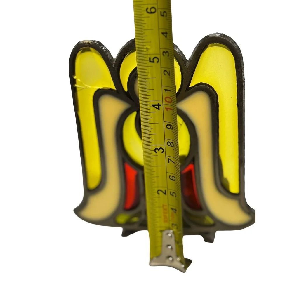 Vintage Stained Glass Angel Candle Holder Christmas Decor Yellow Red Winged